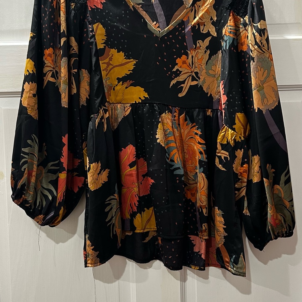 Entro Black and Orange Floral Blouse